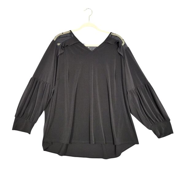 ADRIANNA PAPELL Black Sheer Ruffle Top Feminine Witchy Fairy Grunge SIZE 3X - Picture 1 of 11